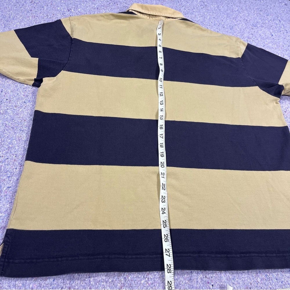 Land's End Navy Tan Striped Rugby Shirt Size Large - Picture 10 of 11